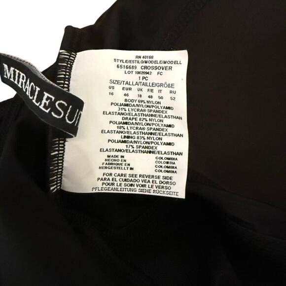 Miraclesuit Crossover with Mesh One Piece Swimsuit 16 Black Plus Size - Picture 9 of 9